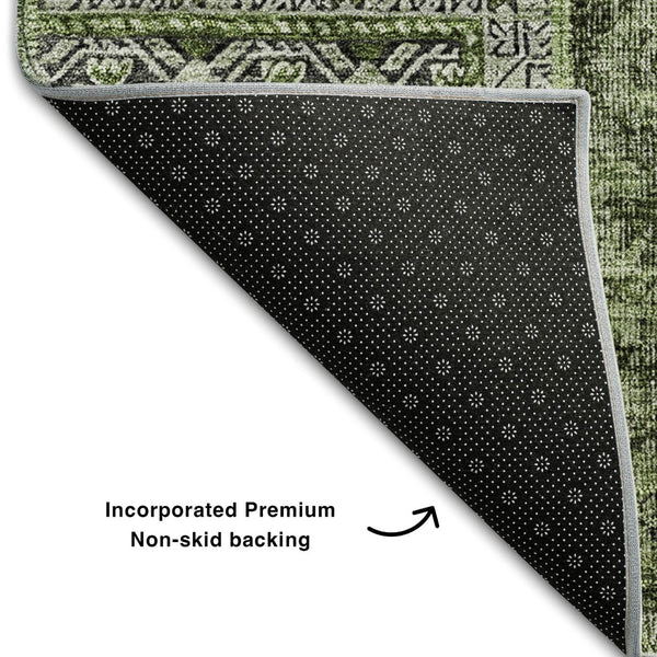 HomeRoots 5' X 8' Olive Green & Gray Patchwork Area Rug - Stain Resistant, UV-Protected, Durable & Stylish! 655453