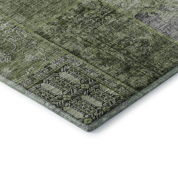 HomeRoots 5' X 8' Olive Green & Gray Patchwork Area Rug - Stain Resistant, UV-Protected, Durable & Stylish! 655453