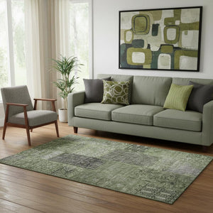 HomeRoots 5' X 8' Olive Green & Gray Patchwork Area Rug - Stain Resistant, UV-Protected, Durable & Stylish! 655453