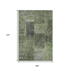 HomeRoots 9' X 12' Olive Green & Gray Patchwork Area Rug – Washable, UV-Protected, Perfect for High-Traffic Rooms 655456