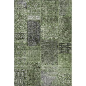 HomeRoots 9' X 12' Olive Green & Gray Patchwork Area Rug – Washable, UV-Protected, Perfect for High-Traffic Rooms 655456