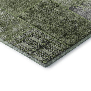 HomeRoots 9' X 12' Olive Green & Gray Patchwork Area Rug – Washable, UV-Protected, Perfect for High-Traffic Rooms 655456