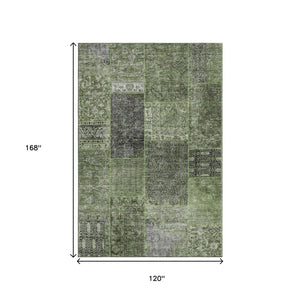 HomeRoots 10' Olive Green and Gray Patchwork Area Rug - Washable, UV Protected, Durable for High-Traffic Spaces 655457