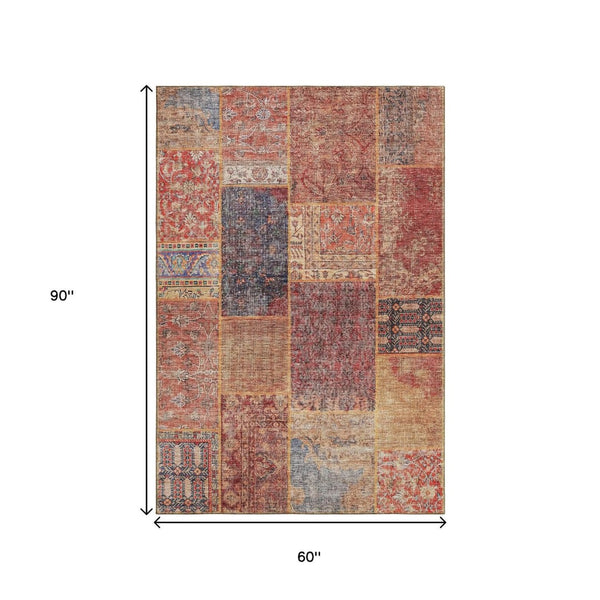 HomeRoots 5' X 8' Colorful Patchwork Area Rug with UV Protection – Durable, Stain-Resistant, Easy Care Design 655459