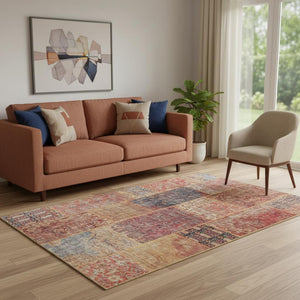 HomeRoots 5' X 8' Colorful Patchwork Area Rug with UV Protection – Durable, Stain-Resistant, Easy Care Design 655459
