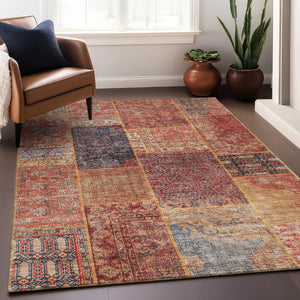 HomeRoots 5' X 8' Colorful Patchwork Area Rug with UV Protection – Durable, Stain-Resistant, Easy Care Design 655459