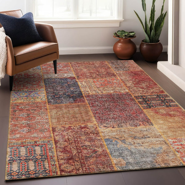 HomeRoots 5' X 8' Colorful Patchwork Area Rug with UV Protection – Durable, Stain-Resistant, Easy Care Design 655459