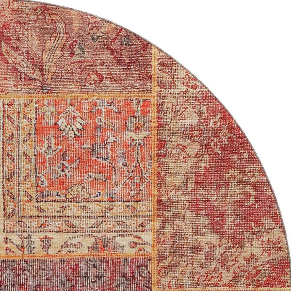 HomeRoots 8' Vibrant Red, Blue & Gold Patchwork Washable Round Rug with UV Protection for Indoor & Outdoor Use 655460