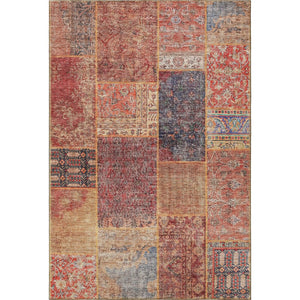 HomeRoots 10' X 14' Vibrant Red Blue Gold Patchwork Washable Area Rug with UV Protection for Active Homes 655463