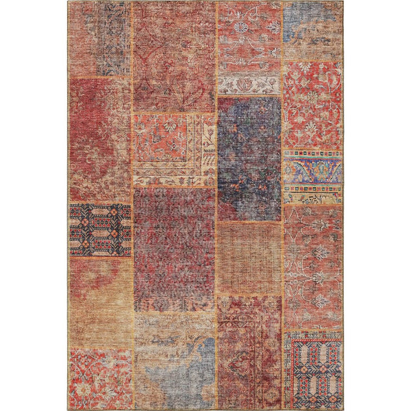 HomeRoots 10' X 14' Vibrant Red Blue Gold Patchwork Washable Area Rug with UV Protection for Active Homes 655463