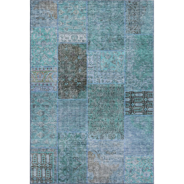 HomeRoots 8' X 10' Teal and Gray Patchwork Area Rug – Stylish, Washable, UV Protected for Family Spaces! 655467