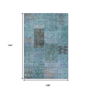 HomeRoots 9' X 12' Teal and Gray Patchwork Area Rug – Stain-Resistant, UV-Protected, Durable & Stylish Design! 655468