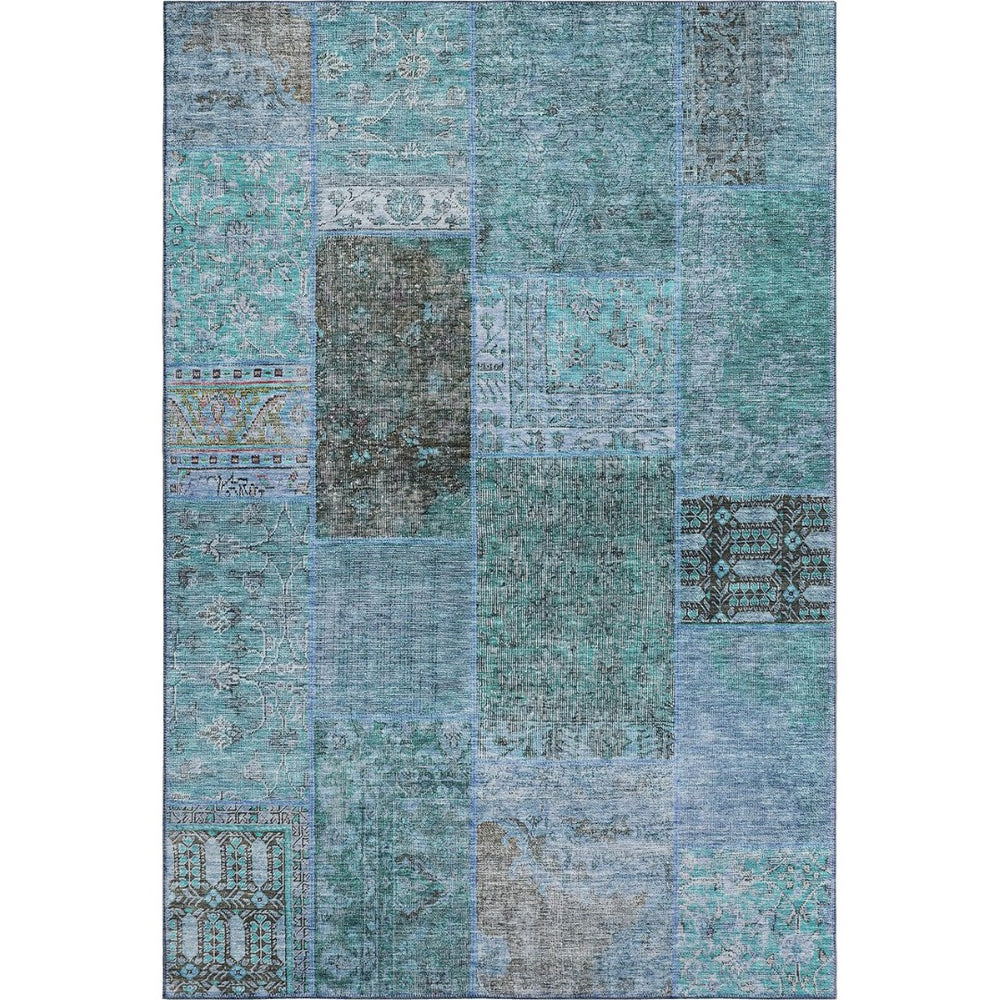 HomeRoots 9' X 12' Teal and Gray Patchwork Area Rug – Stain-Resistant, UV-Protected, Durable & Stylish Design! 655468