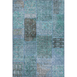 HomeRoots 9' X 12' Teal and Gray Patchwork Area Rug – Stain-Resistant, UV-Protected, Durable & Stylish Design! 655468