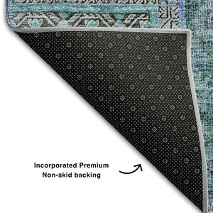 HomeRoots 9' X 12' Teal and Gray Patchwork Area Rug – Stain-Resistant, UV-Protected, Durable & Stylish Design! 655468