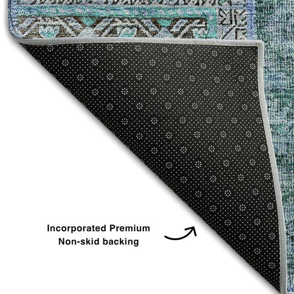 HomeRoots 9' X 12' Teal and Gray Patchwork Area Rug – Stain-Resistant, UV-Protected, Durable & Stylish Design! 655468