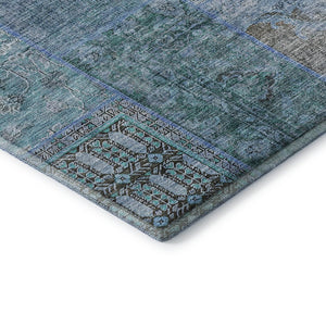HomeRoots 9' X 12' Teal and Gray Patchwork Area Rug – Stain-Resistant, UV-Protected, Durable & Stylish Design! 655468