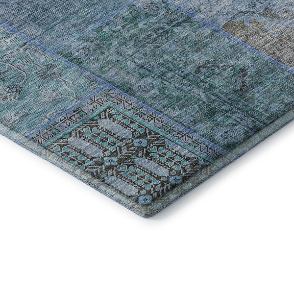 HomeRoots 9' X 12' Teal and Gray Patchwork Area Rug – Stain-Resistant, UV-Protected, Durable & Stylish Design! 655468