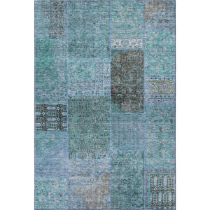 HomeRoots 10' X 14' Teal and Gray Patchwork Area Rug – Washable, UV-Protected, Durable for Homes with Kids & Pets 655469