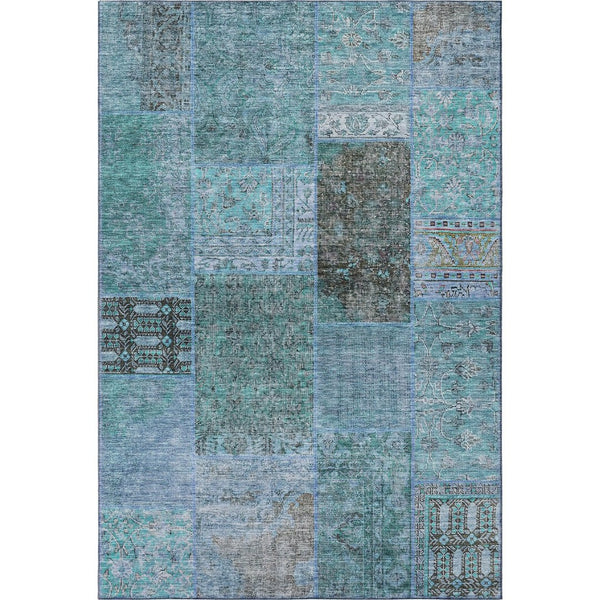 HomeRoots 10' X 14' Teal and Gray Patchwork Area Rug – Washable, UV-Protected, Durable for Homes with Kids & Pets 655469