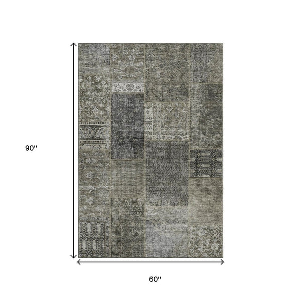 HomeRoots 5' X 8' Patchwork Area Rug in Taupe Gray & Brown - Washable, UV Protected, Stylish & Durable Design 655471