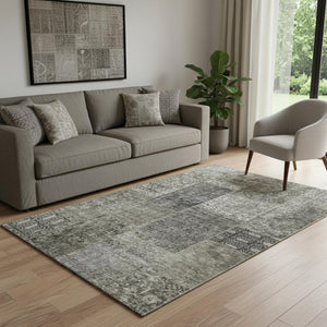HomeRoots 5' X 8' Patchwork Area Rug in Taupe Gray & Brown - Washable, UV Protected, Stylish & Durable Design 655471