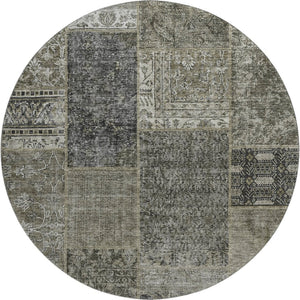 HomeRoots 8' Stylish Taupe Gray & Brown Patchwork Round Rug - Washable, Stain-Resistant, UV Protected Design 655472