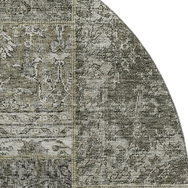 HomeRoots 8' Stylish Taupe Gray & Brown Patchwork Round Rug - Washable, Stain-Resistant, UV Protected Design 655472