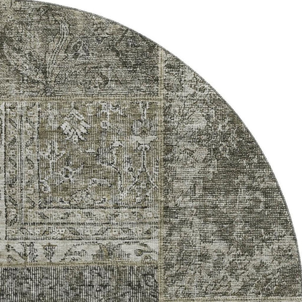 HomeRoots 8' Stylish Taupe Gray & Brown Patchwork Round Rug - Washable, Stain-Resistant, UV Protected Design 655472