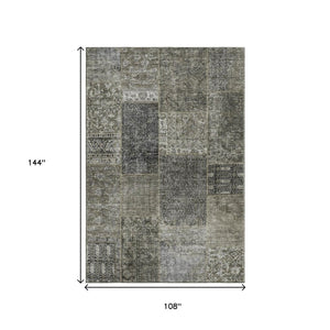 HomeRoots 9' X 12' Patchwork Area Rug in Taupe Gray & Brown – Washable, Stain Resistant, UV Protected Design 655474