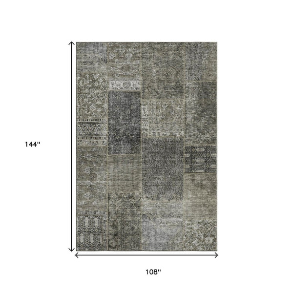 HomeRoots 9' X 12' Patchwork Area Rug in Taupe Gray & Brown – Washable, Stain Resistant, UV Protected Design 655474