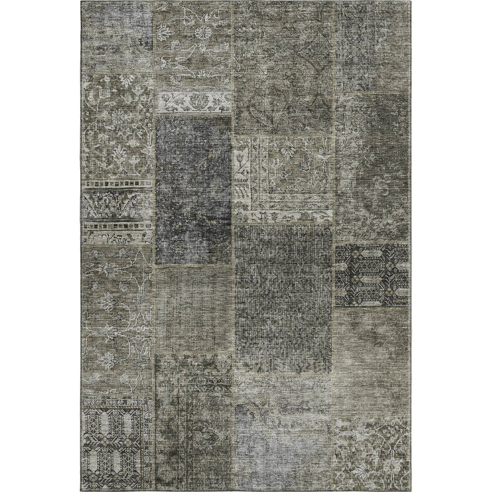 HomeRoots 9' X 12' Patchwork Area Rug in Taupe Gray & Brown – Washable, Stain Resistant, UV Protected Design 655474
