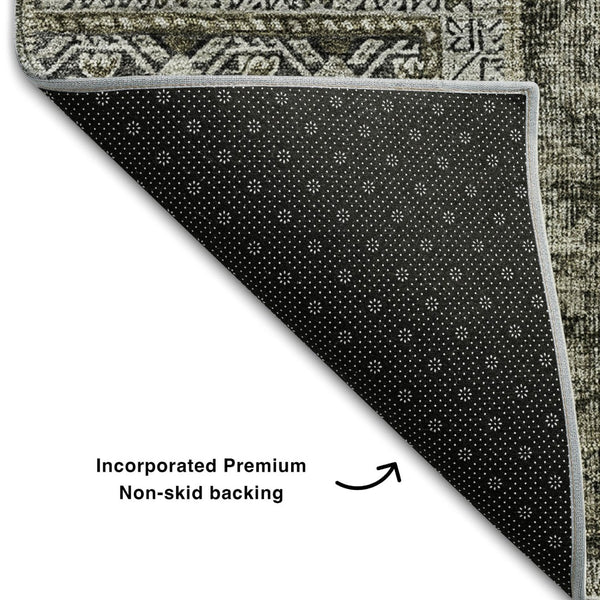 HomeRoots 9' X 12' Patchwork Area Rug in Taupe Gray & Brown – Washable, Stain Resistant, UV Protected Design 655474