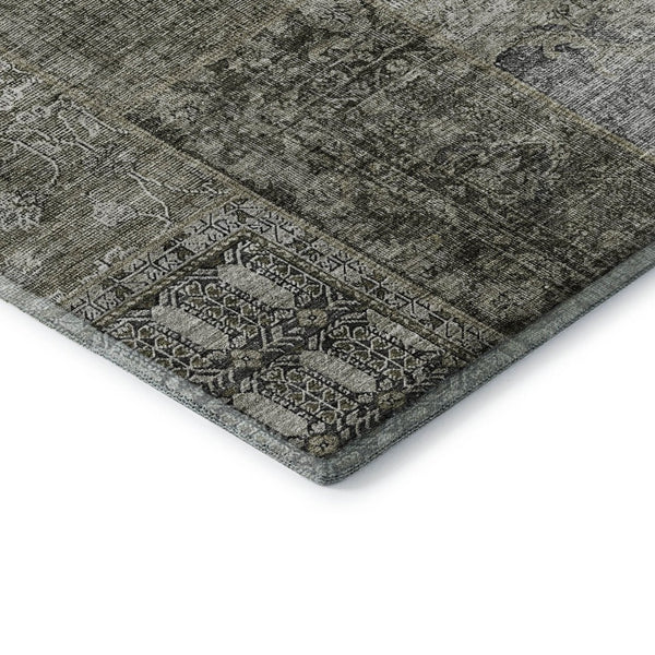 HomeRoots 9' X 12' Patchwork Area Rug in Taupe Gray & Brown – Washable, Stain Resistant, UV Protected Design 655474