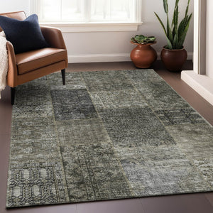 HomeRoots 9' X 12' Patchwork Area Rug in Taupe Gray & Brown – Washable, Stain Resistant, UV Protected Design 655474