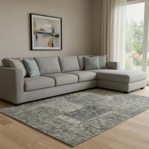 HomeRoots 9' X 12' Patchwork Area Rug in Taupe Gray & Brown – Washable, Stain Resistant, UV Protected Design 655474