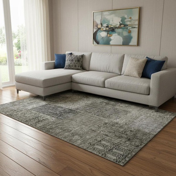 HomeRoots 10' X 14' Patchwork Area Rug in Taupe Gray & Brown - Washable, UV-Protected, Stain-Resistant Luxury 655475