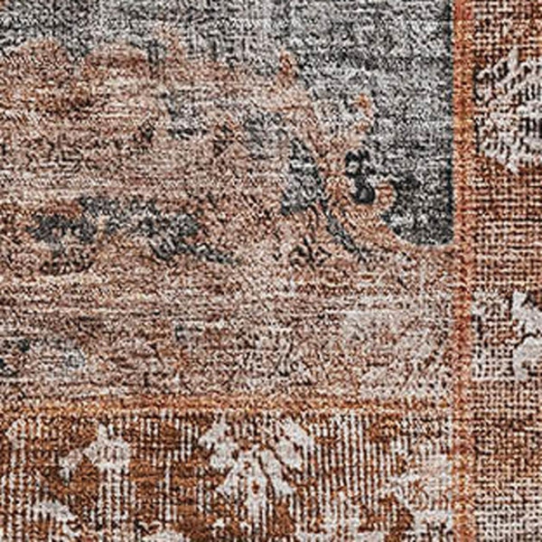 HomeRoots 5' X 8' Terra Cotta Gray Charcoal Patchwork Area Rug - Washable, UV Protected & Stain Resistant 655477