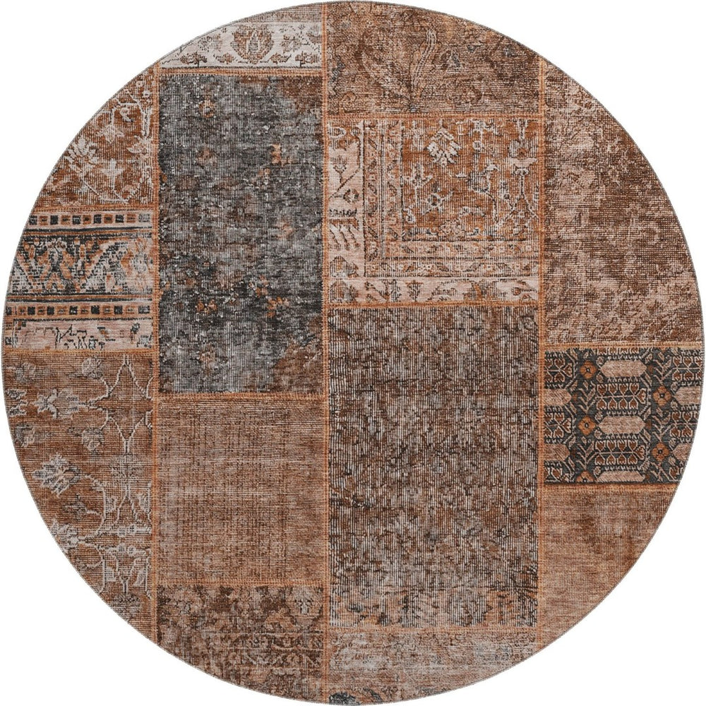 HomeRoots 8' Stylish Terra Cotta Gray Charcoal Round Rug - Washable, UV Protected, Perfect for Busy Homes! 655478