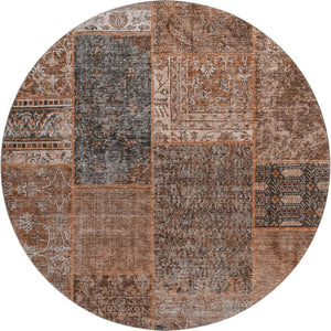 HomeRoots 8' Stylish Terra Cotta Gray Charcoal Round Rug - Washable, UV Protected, Perfect for Busy Homes! 655478