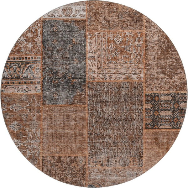 HomeRoots 8' Stylish Terra Cotta Gray Charcoal Round Rug - Washable, UV Protected, Perfect for Busy Homes! 655478