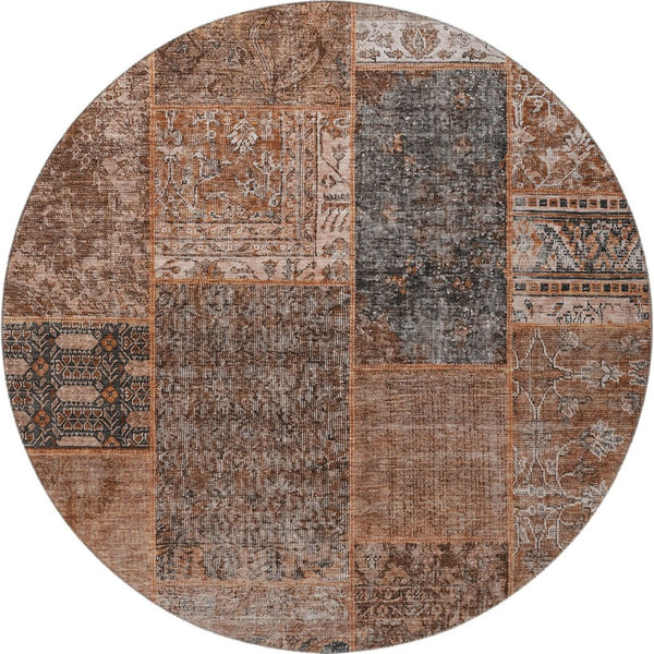 HomeRoots 8' Stylish Terra Cotta Gray Charcoal Round Rug - Washable, UV Protected, Perfect for Busy Homes! 655478