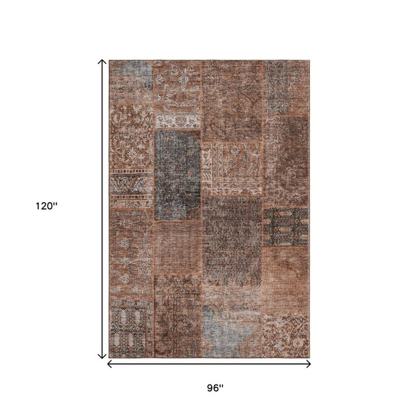 HomeRoots 8' X 10' Terra Cotta Gray Charcoal Patchwork Area Rug - Washable, UV Protected, Stain Resistant Charm 655479