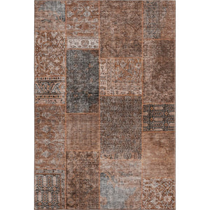 HomeRoots 8' X 10' Terra Cotta Gray Charcoal Patchwork Area Rug - Washable, UV Protected, Stain Resistant Charm 655479
