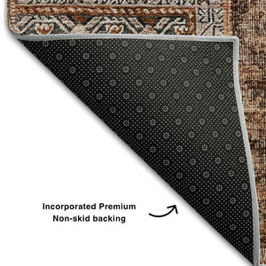 HomeRoots 8' X 10' Terra Cotta Gray Charcoal Patchwork Area Rug - Washable, UV Protected, Stain Resistant Charm 655479