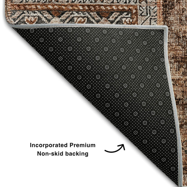 HomeRoots 8' X 10' Terra Cotta Gray Charcoal Patchwork Area Rug - Washable, UV Protected, Stain Resistant Charm 655479