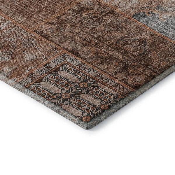 HomeRoots 8' X 10' Terra Cotta Gray Charcoal Patchwork Area Rug - Washable, UV Protected, Stain Resistant Charm 655479
