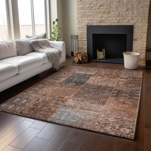 HomeRoots 8' X 10' Terra Cotta Gray Charcoal Patchwork Area Rug - Washable, UV Protected, Stain Resistant Charm 655479