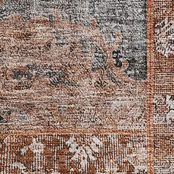 HomeRoots 8' X 10' Terra Cotta Gray Charcoal Patchwork Area Rug - Washable, UV Protected, Stain Resistant Charm 655479