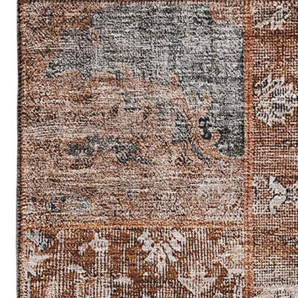 HomeRoots 8' X 10' Terra Cotta Gray Charcoal Patchwork Area Rug - Washable, UV Protected, Stain Resistant Charm 655479